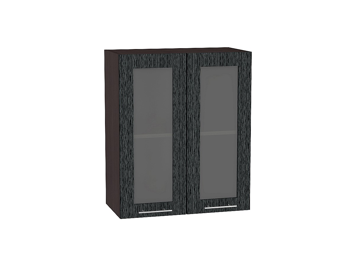 Шкаф верхний с 2-мя остекленными дверцами Валерия-М В 609 Черный металлик дождь-Венге