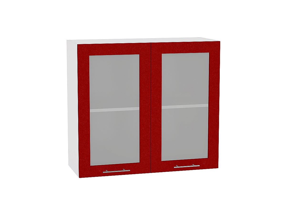 Шкаф верхний с 2-мя остекленными дверцами Валерия-М В 809 Гранатовый металлик-Белый