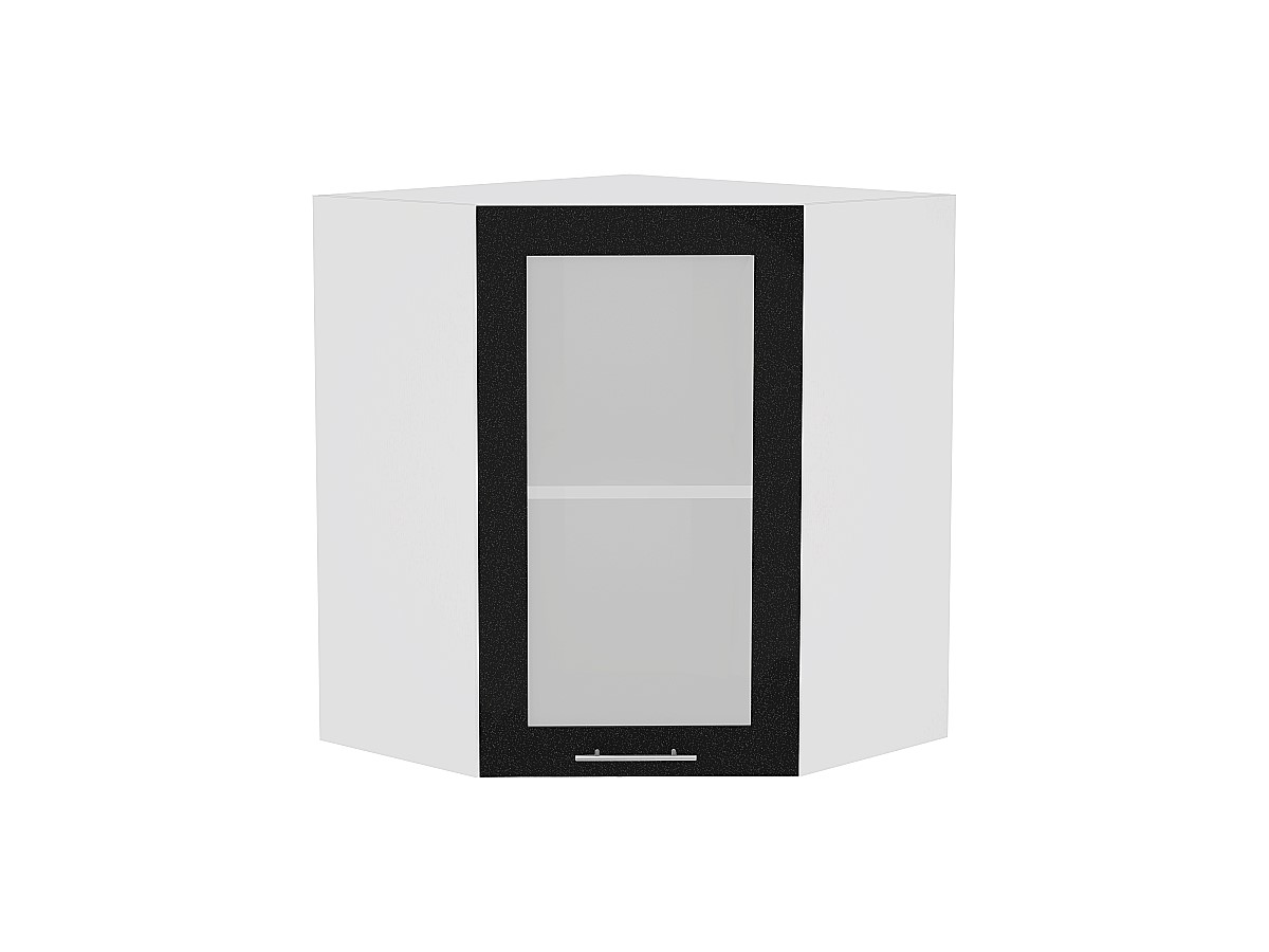 Шкаф верхний угловой остекленный Валерия-М ВУ 599 Черный металлик-Белый