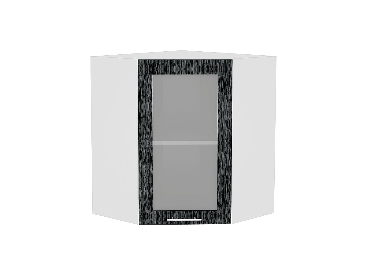 Шкаф верхний угловой остекленный Валерия-М ВУ 599 Черный металлик дождь-Белый