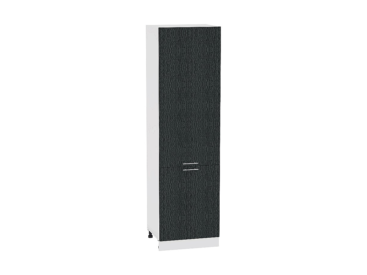 Шкаф пенал с 2-мя дверцами Валерия-М ШП 600Н (для верхних шкафов высотой 920) Черный металлик дождь-Белый