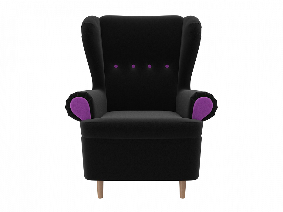 Кресло Торин Микровельвет Черный отделка фиолетовая
