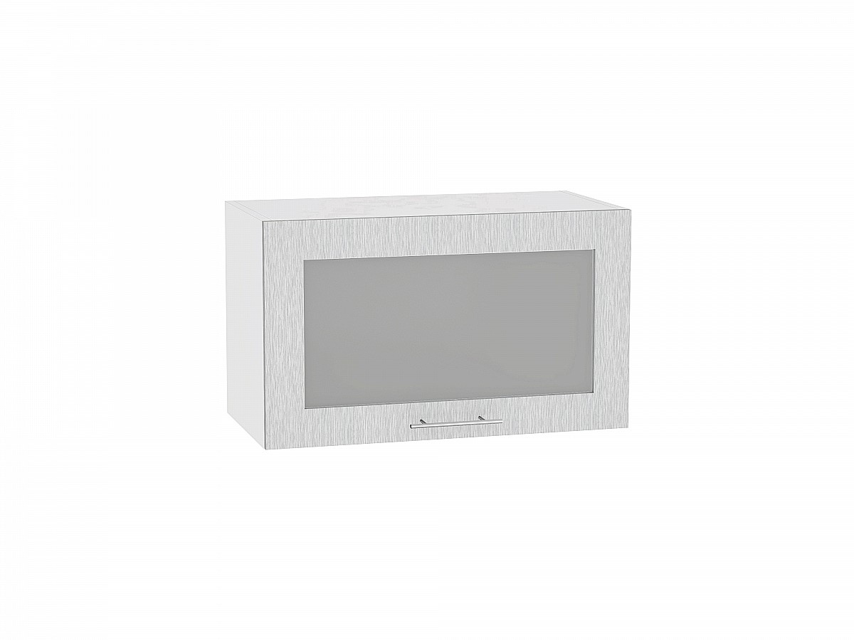 Шкаф верхний горизонтальный остекленный Валерия-М ВГ 600 Серый металлик дождь светлый-Белый