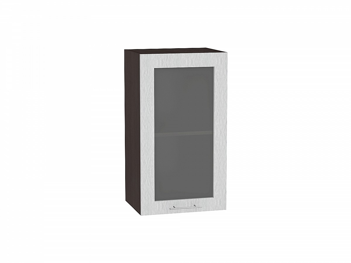 Шкаф верхний с 1-ой остекленной дверцей Валерия-М В 400 Серый металлик дождь светлый-Венге