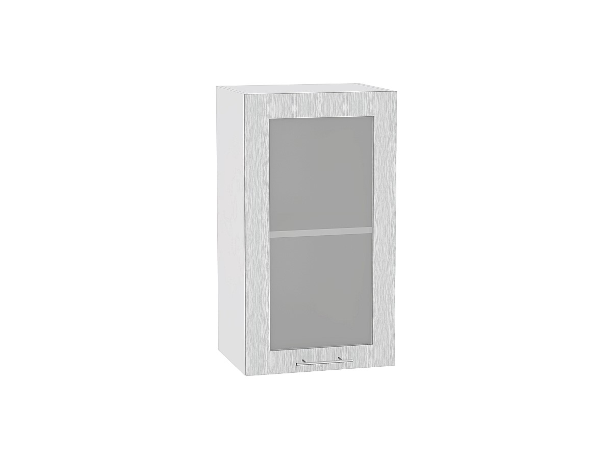 Шкаф верхний с 1-ой остекленной дверцей Валерия-М В 409 Серый металлик дождь светлый-Белый