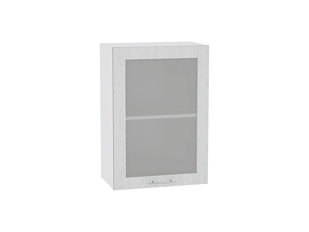 Шкаф верхний с 1-ой остекленной дверцей Валерия-М В 509 Серый металлик дождь светлый-Белый