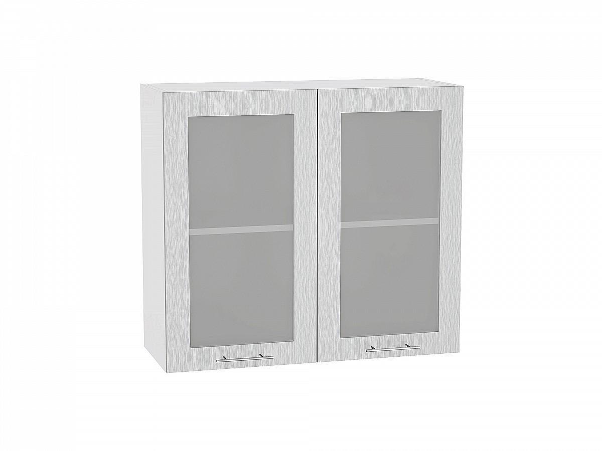 Шкаф верхний с 2-мя остекленными дверцами Валерия-М В 800 Серый металлик дождь светлый-Белый