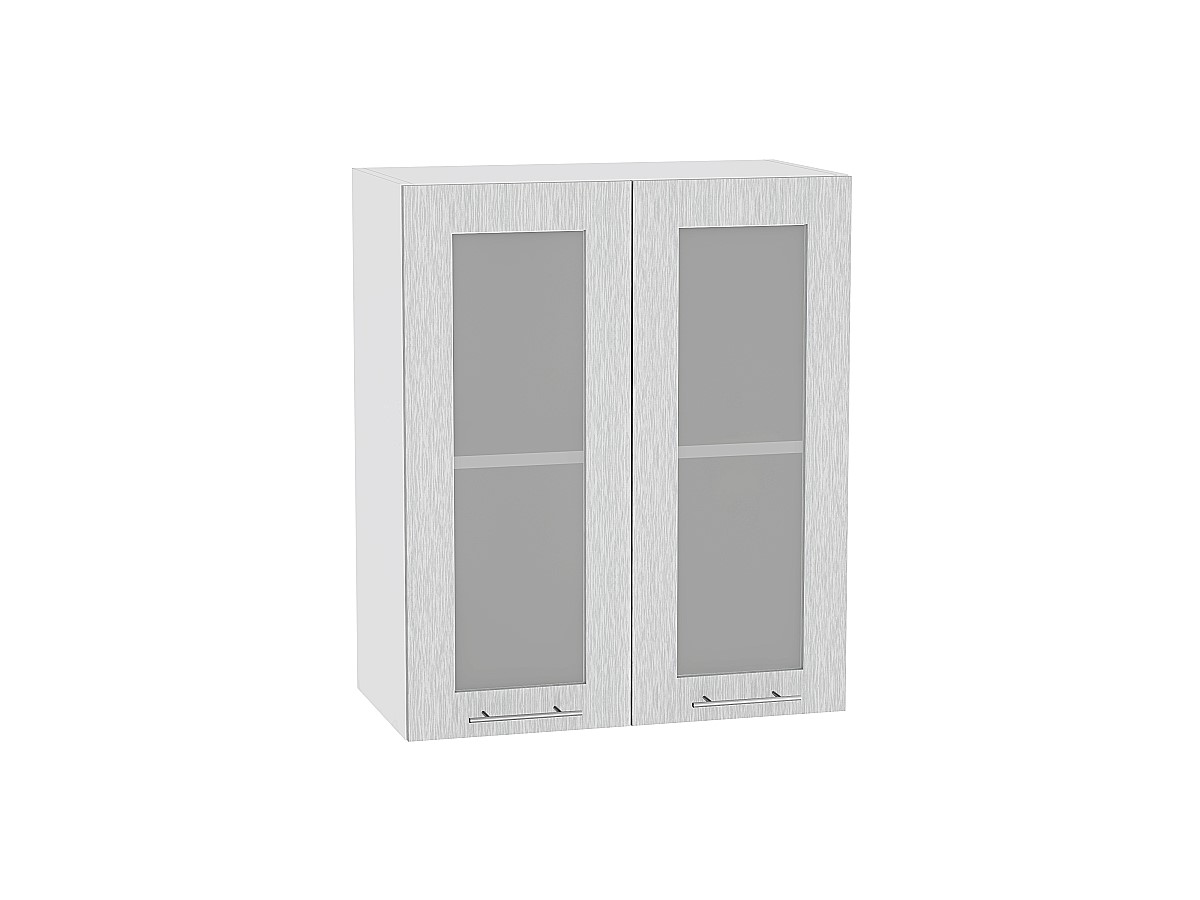 Шкаф верхний с 2-мя остекленными дверцами Валерия-М В 609 Серый металлик дождь светлый-Белый