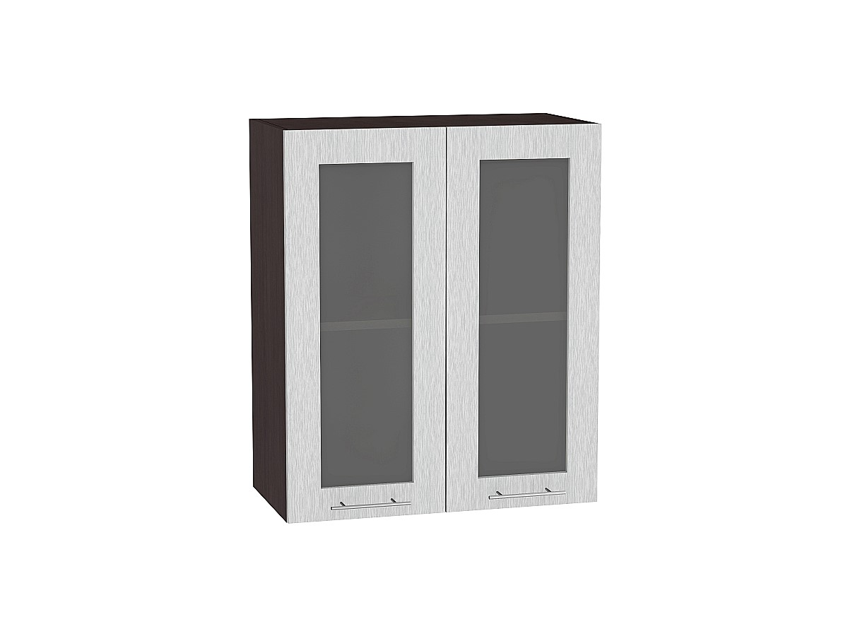Шкаф верхний с 2-мя остекленными дверцами Валерия-М В 609 Серый металлик дождь светлый-Венге