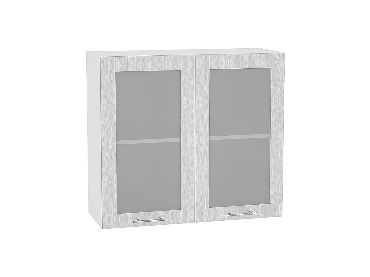 Шкаф верхний с 2-мя остекленными дверцами Валерия-М В 809 Серый металлик дождь светлый-Белый