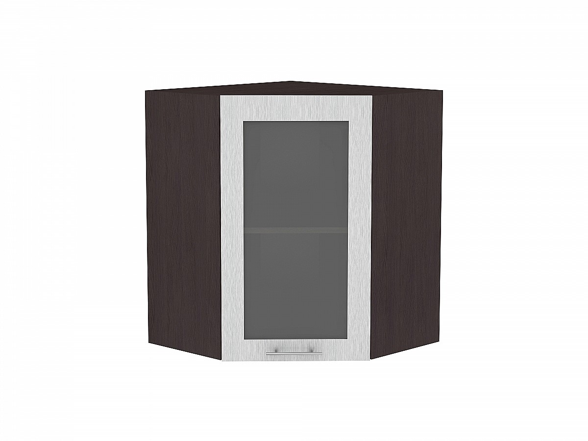 Шкаф верхний угловой остекленный Валерия-М ВУ 590 Серый металлик дождь светлый-Венге