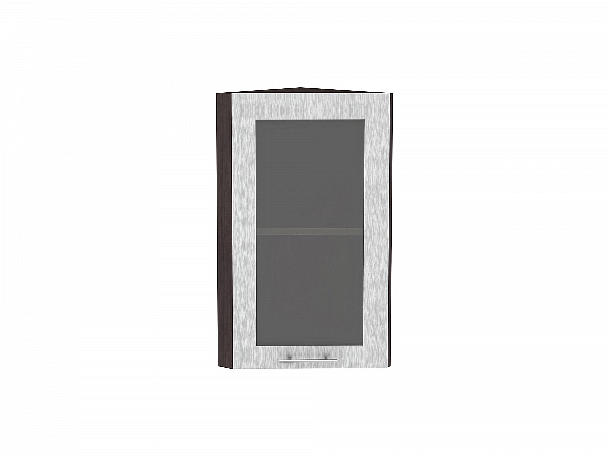 Шкаф верхний торцевой остекленный Валерия-М ВТ 230 Серый металлик дождь светлый-Венге