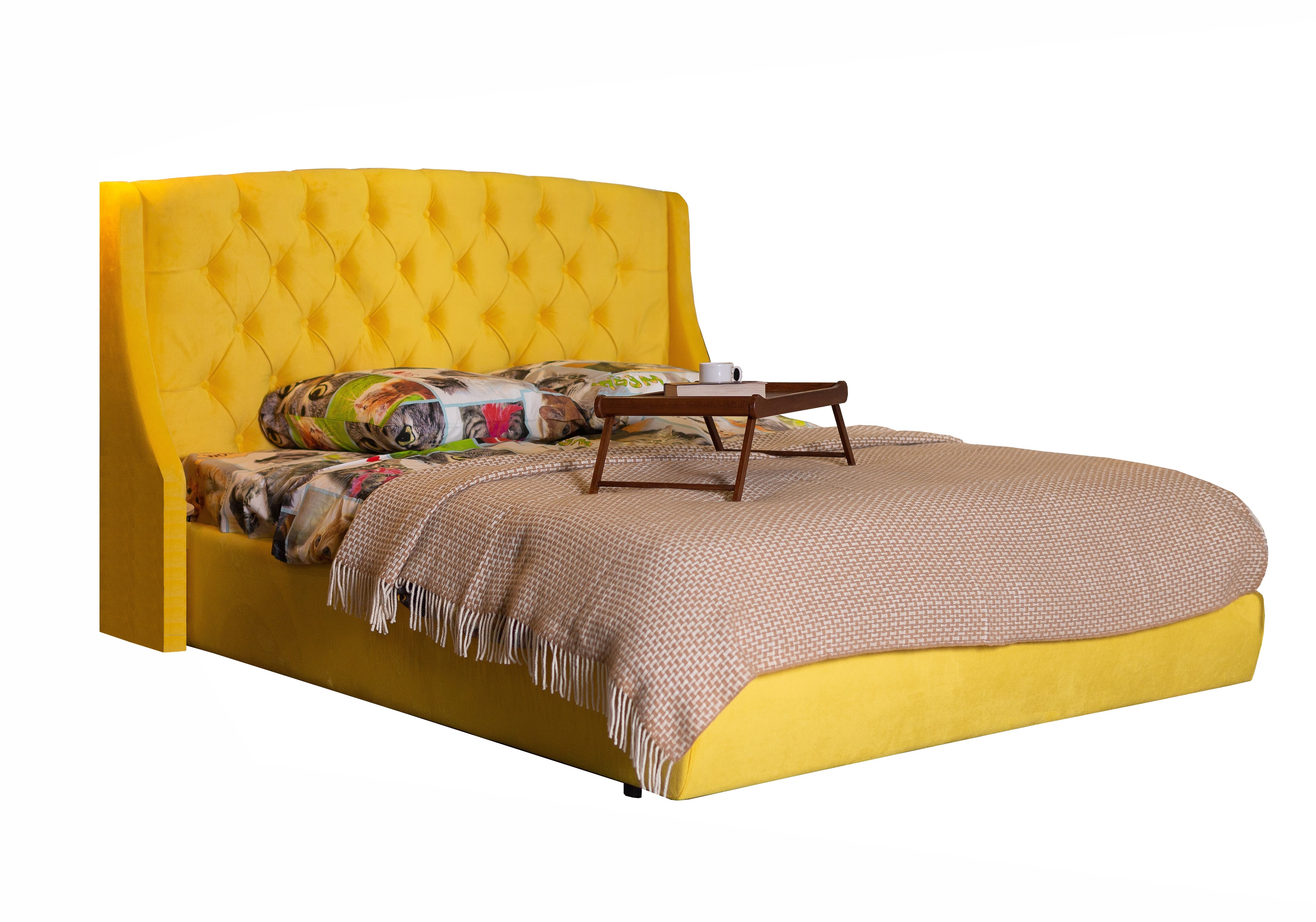 Мягкая интерьерная кровать "Стефани" 1600, П/М, ткань, Жёлтый