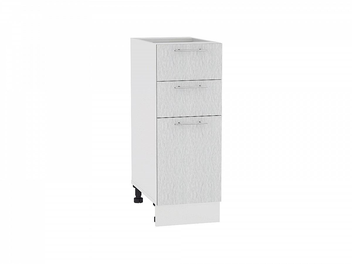 Шкаф нижний с 3-мя ящиками Валерия-М Н 303 Серый металлик дождь светлый-Белый