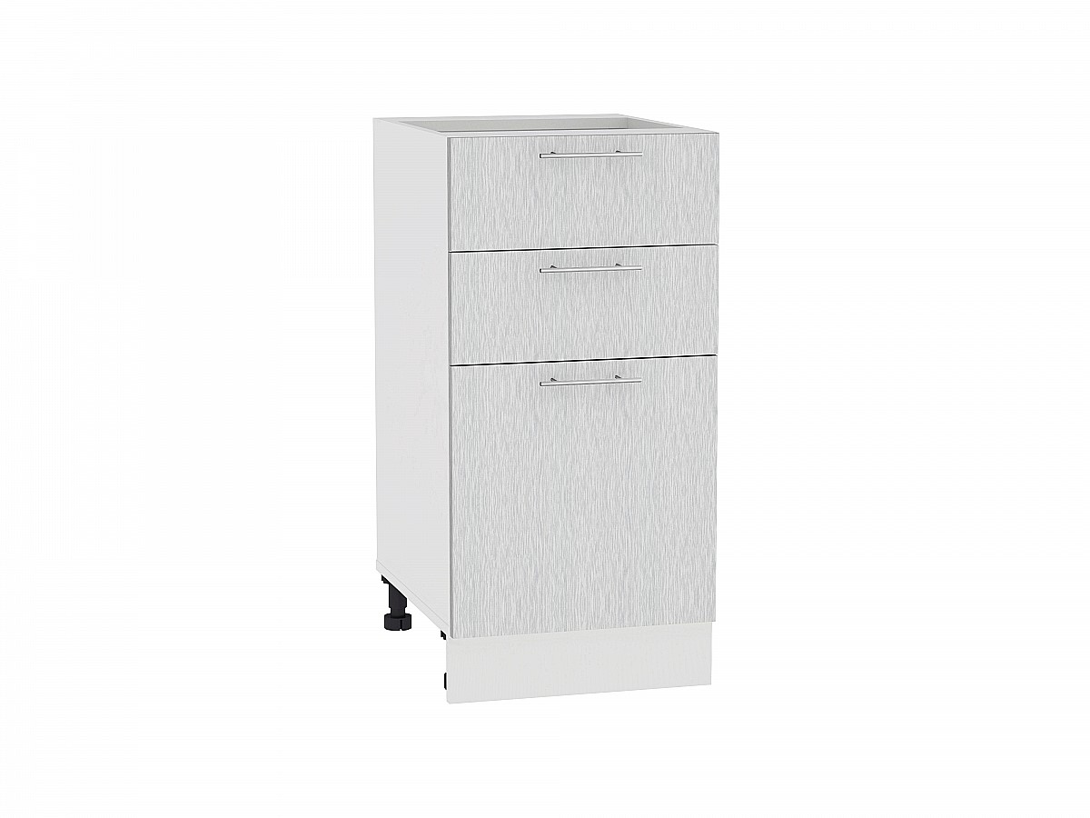 Шкаф нижний с 3-мя ящиками Валерия-М Н 403 Серый металлик дождь светлый-Белый