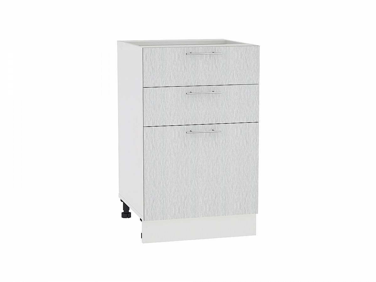 Шкаф нижний с 3-мя ящиками Валерия-М Н 503 Серый металлик дождь светлый-Белый