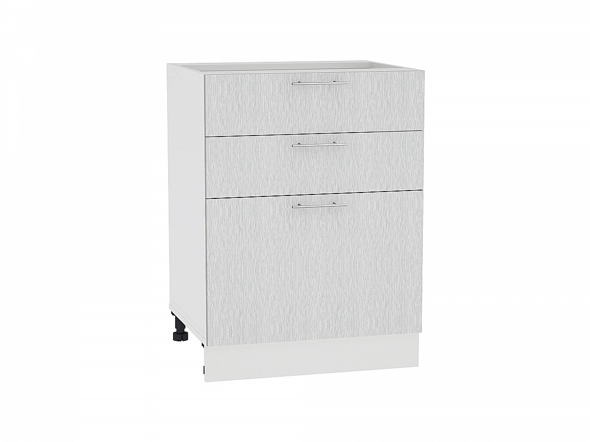 Шкаф нижний с 3-мя ящиками Валерия-М Н 603 Серый металлик дождь светлый-Белый