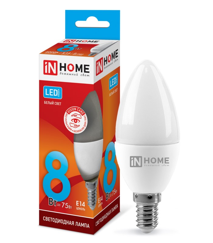 Лампа светодиодная LED-СВЕЧА-VC 8Вт 230В Е14 4000К 720Лм IN HOME