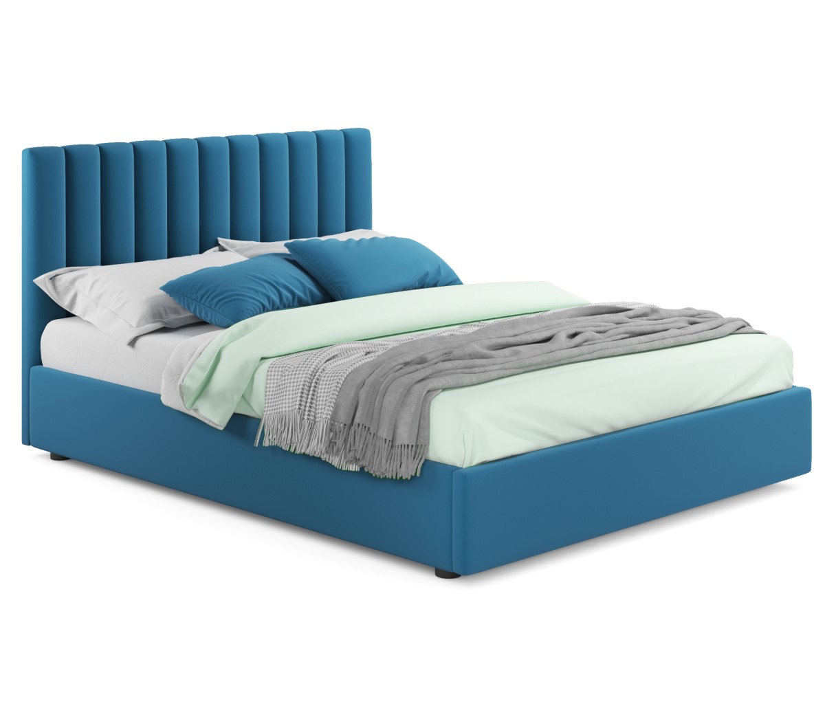 Мягкая кровать Olivia 1600 синяя с ортопедическим основанием