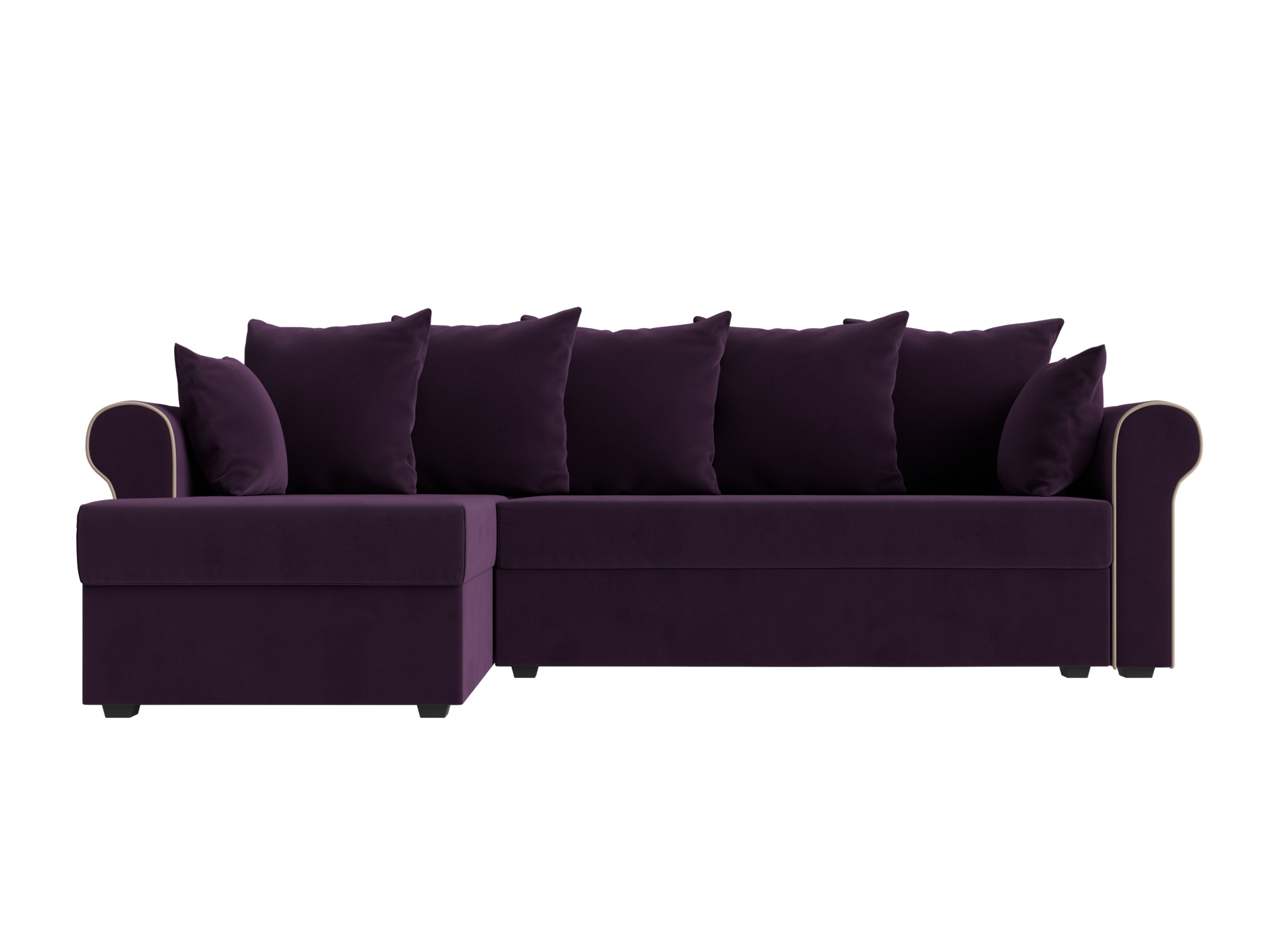 Угловой диван Рейн велюр фиолетовый кант бежевый угол левый