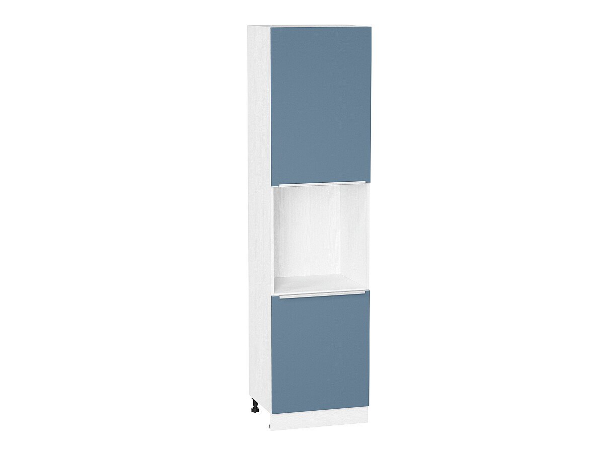 Шкаф пенал под бытовую технику с 2-мя дверцами Фьюжн П 600Н (для верхних шкафов высотой 920) Silky Blue-Белый