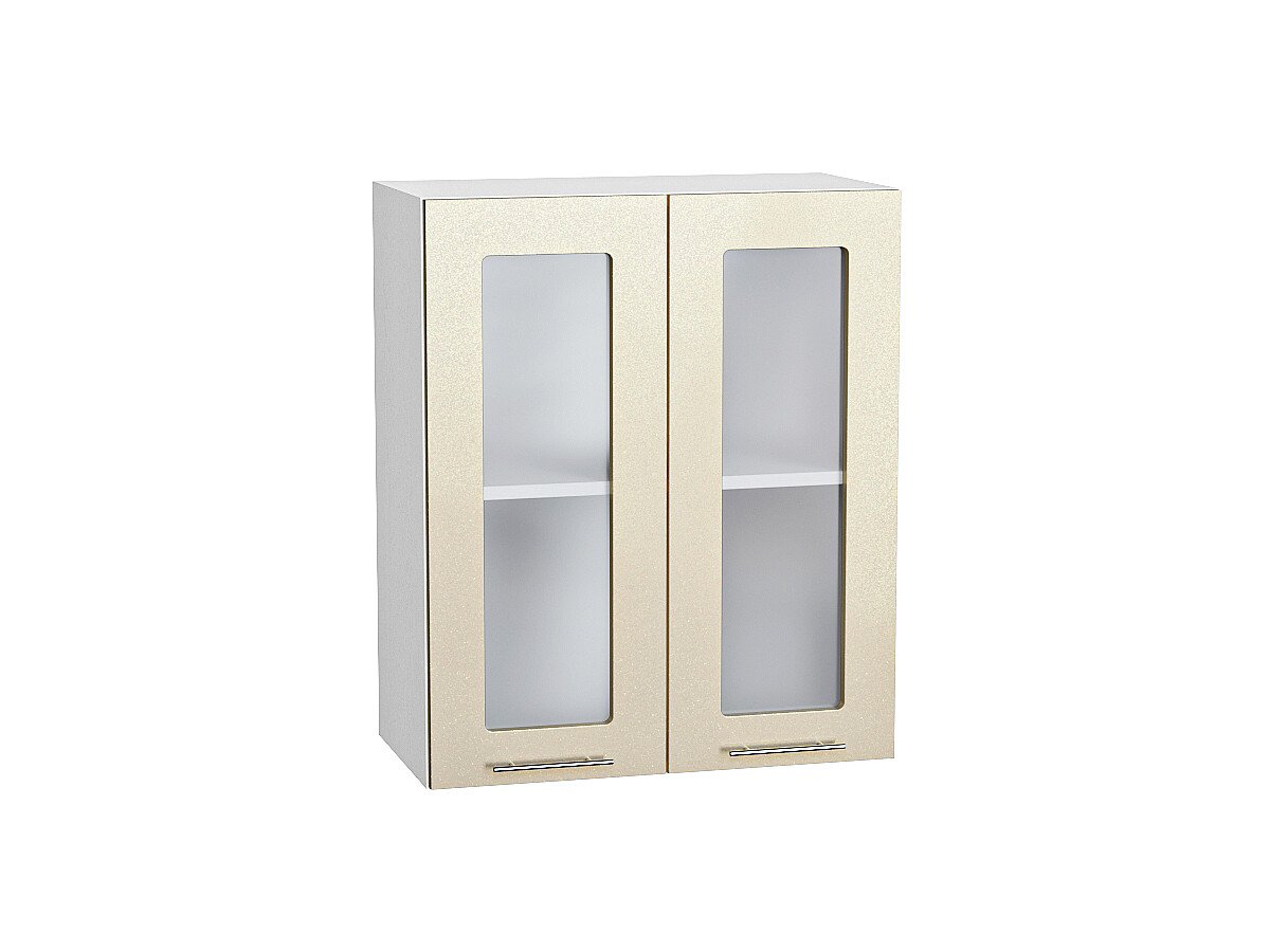 Шкаф верхний с 2-мя остекленными дверцами Валерия-М В 600 Бежевый металлик-Белый