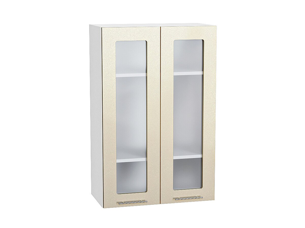 Шкаф верхний с 2-мя остекленными дверцами Валерия-М В 609 Бежевый металлик-Белый