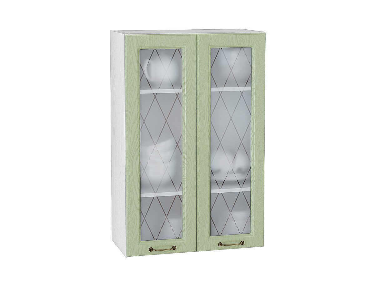 Шкаф верхний с 2-мя остекленными дверцами Ницца Дуб оливковый Белый 920*600*318