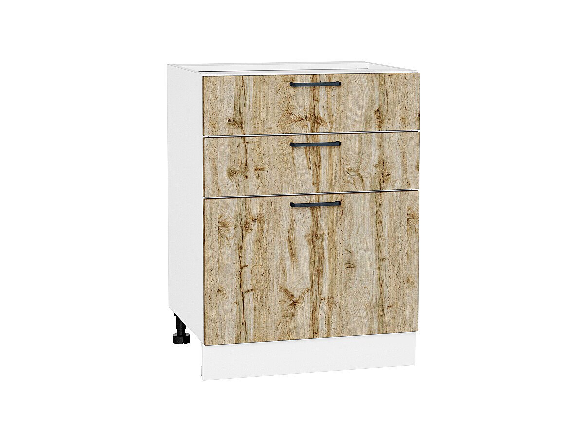 Шкаф нижний с 3-мя ящиками Флэт Wotan Oak 2S/Белый 816*600*478