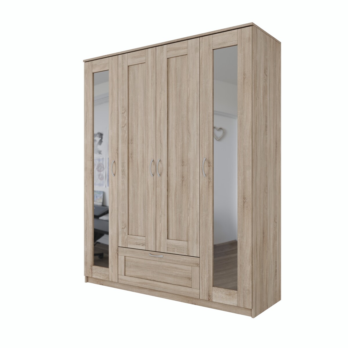 Сириус шкаф комбинированный 4 двери и 1 ящик Сонома (с 2 зеркалами)