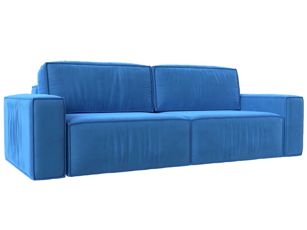 Прямой диван Прага классик, велюр, голубой