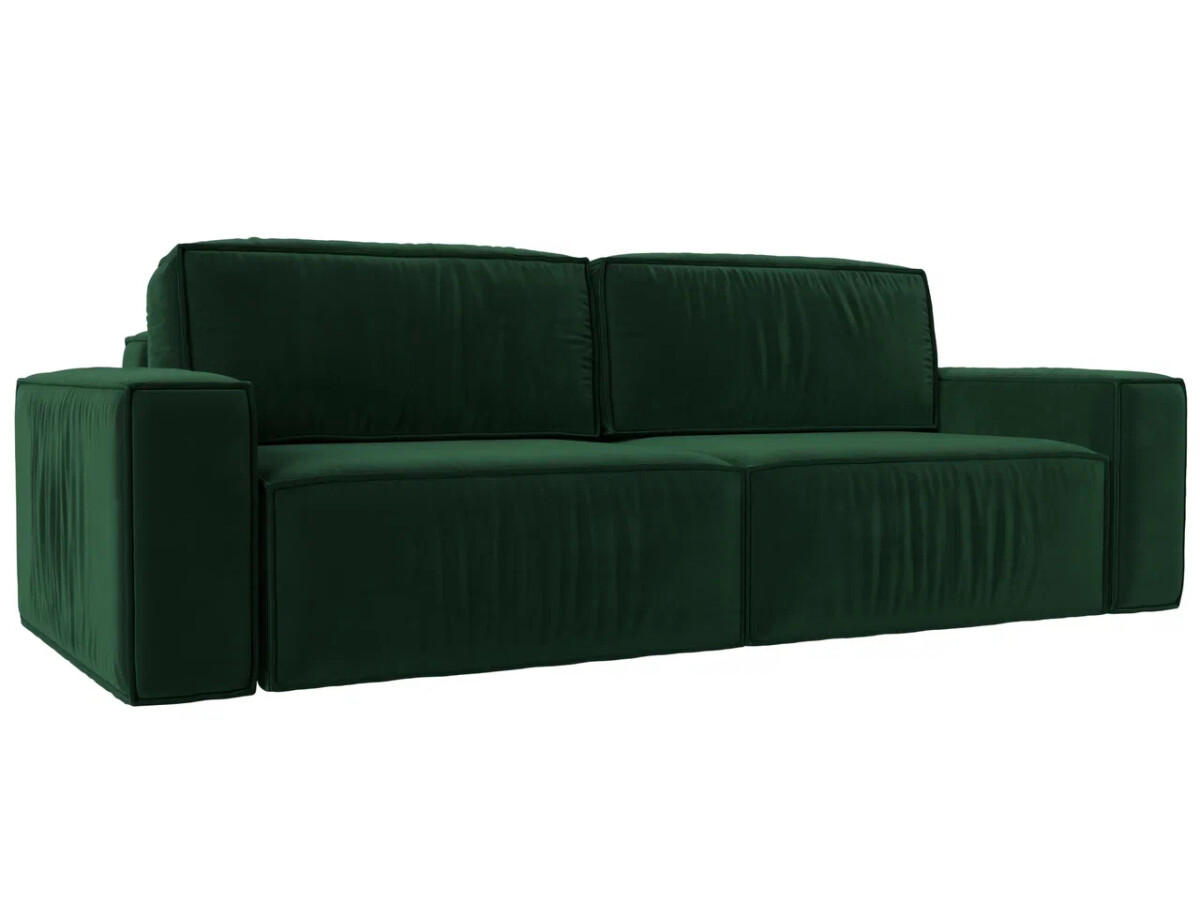 Прямой диван Прага классик, велюр, зеленый