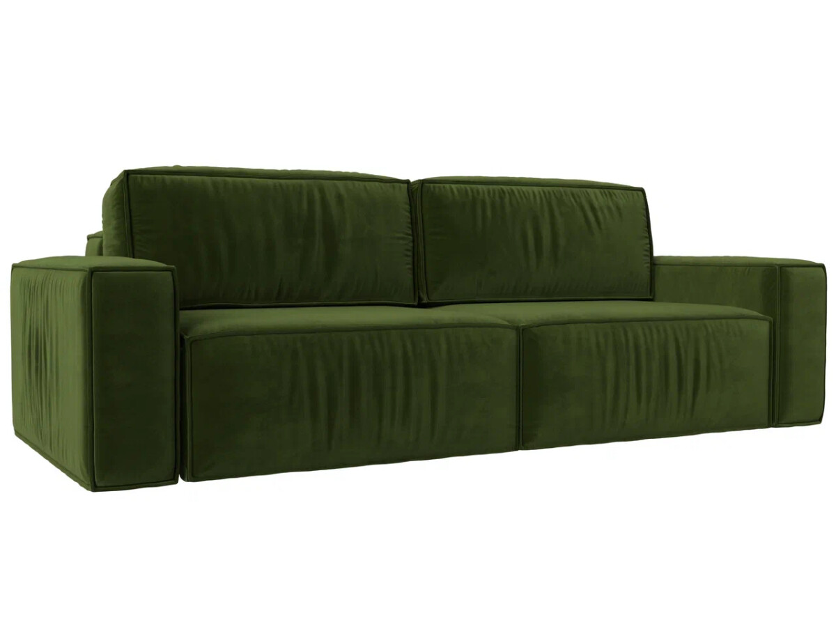 Прямой диван Прага классик, микровельвет, зеленый