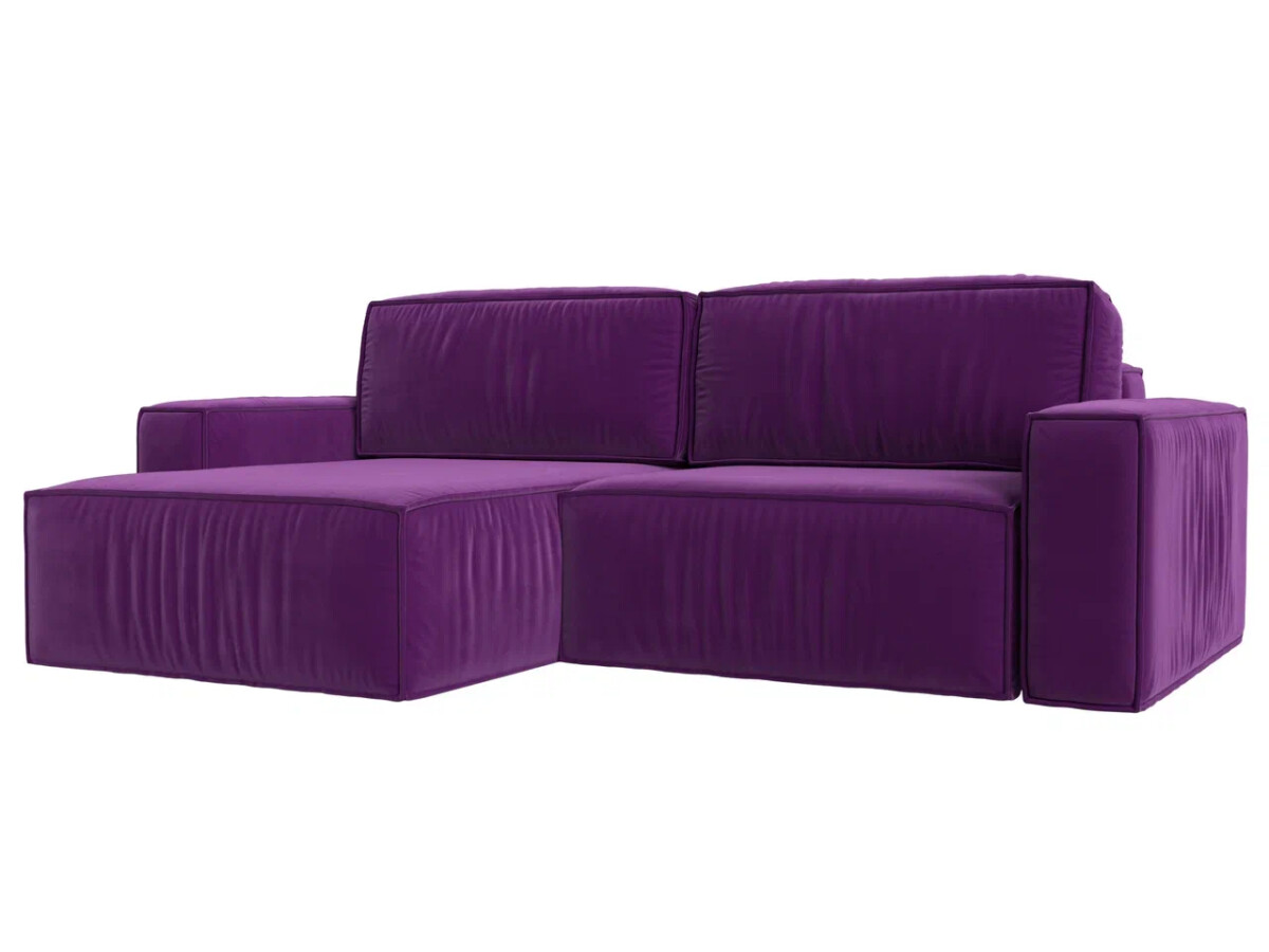 Угловой диван Прага классик левый угол, микровельвет, фиолетовый
