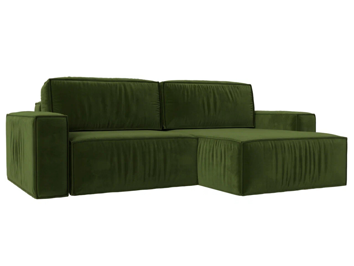 Угловой диван Прага классик правый угол, микровельвет, зеленый
