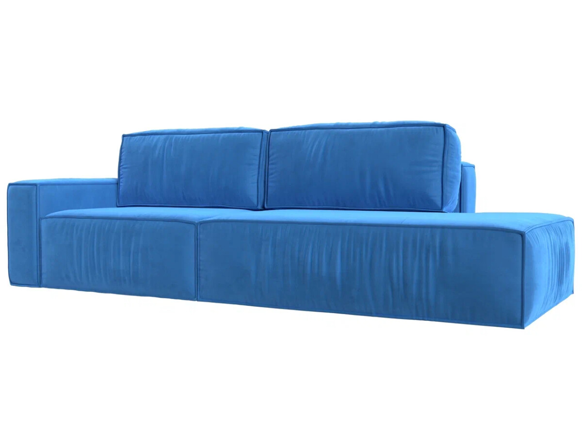 Прямой диван Прага модерн подлокотник слева, велюр, голубой