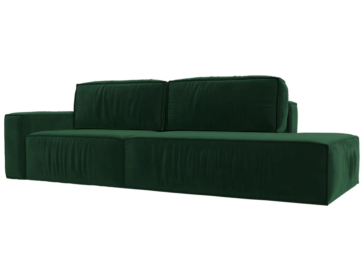Прямой диван Прага модерн подлокотник слева, велюр, зеленый