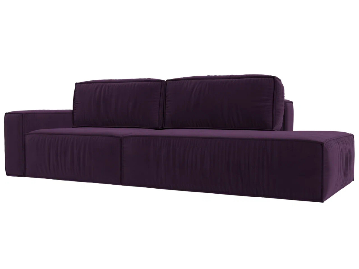 Прямой диван Прага модерн подлокотник слева, велюр, фиолетовый