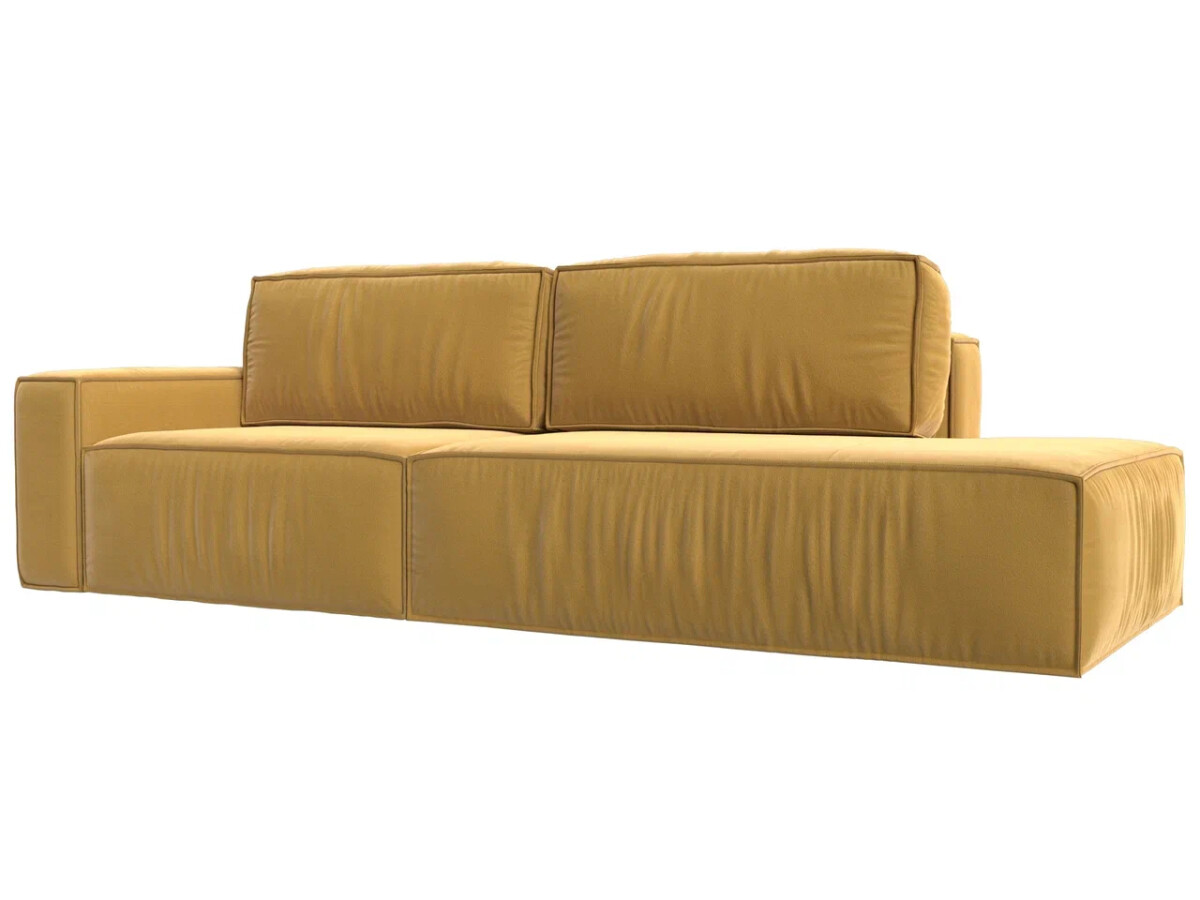 Прямой диван Прага модерн подлокотник слева, микровельвет, желтый