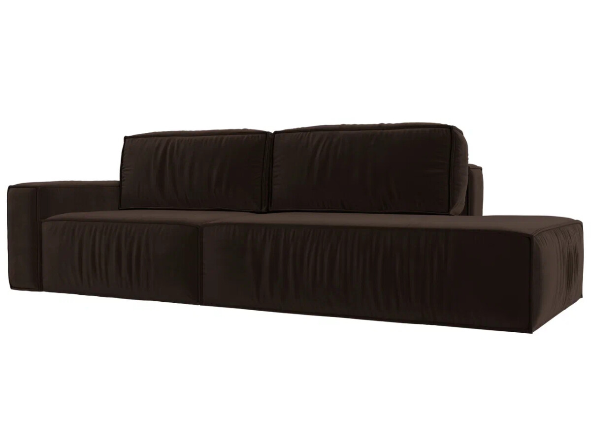 Прямой диван Прага модерн подлокотник слева, микровельвет, коричневый