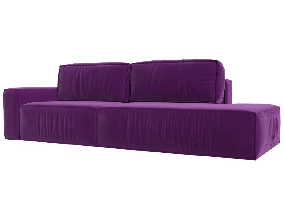 Прямой диван Прага модерн подлокотник слева, микровельвет, фиолетовый