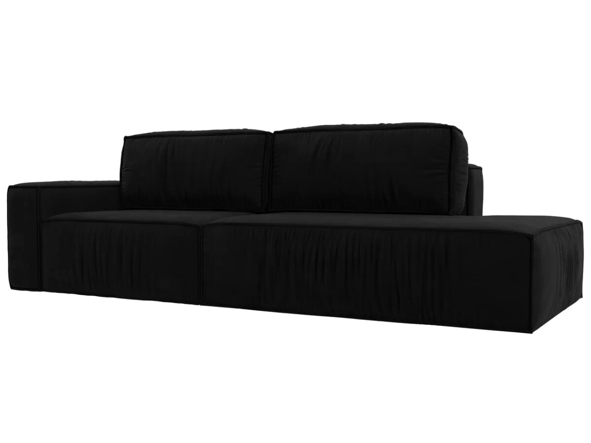Прямой диван Прага модерн подлокотник слева, микровельвет, черный