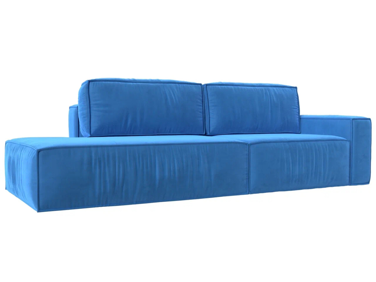 Прямой диван Прага модерн подлокотник справа, велюр, голубой