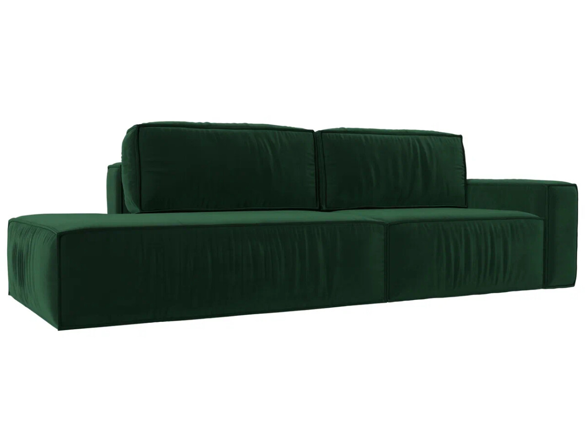 Прямой диван Прага модерн подлокотник справа, велюр, зеленый