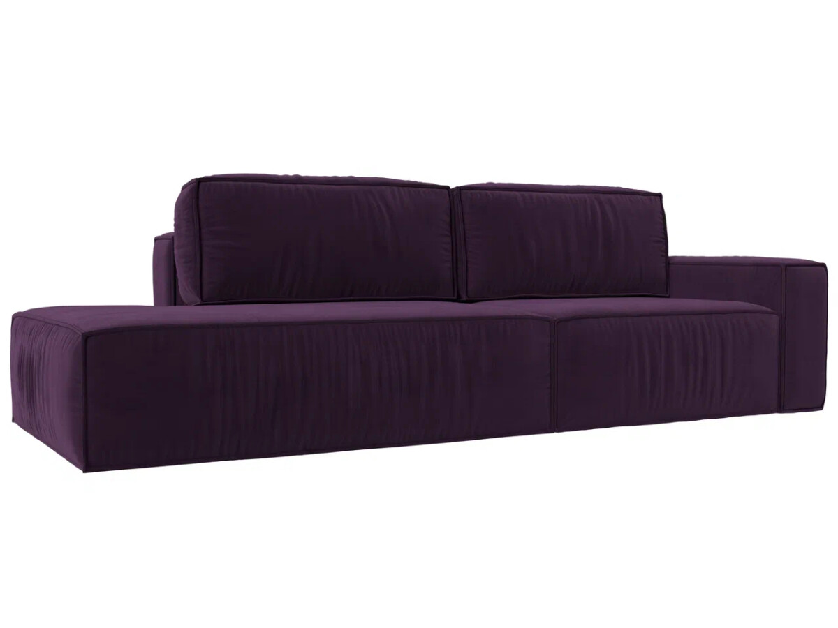 Прямой диван Прага модерн подлокотник справа, велюр, фиолетовый