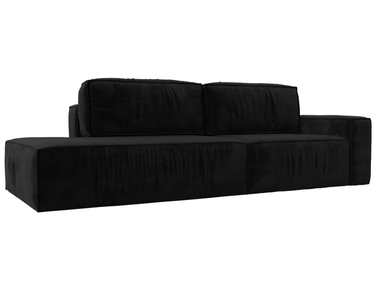Прямой диван Прага модерн подлокотник справа, велюр, черный
