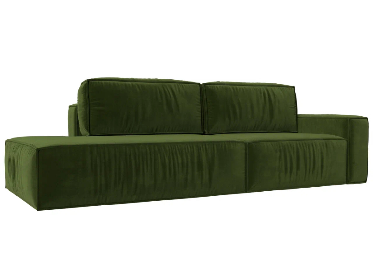 Прямой диван Прага модерн подлокотник справа, микровельвет, зеленый