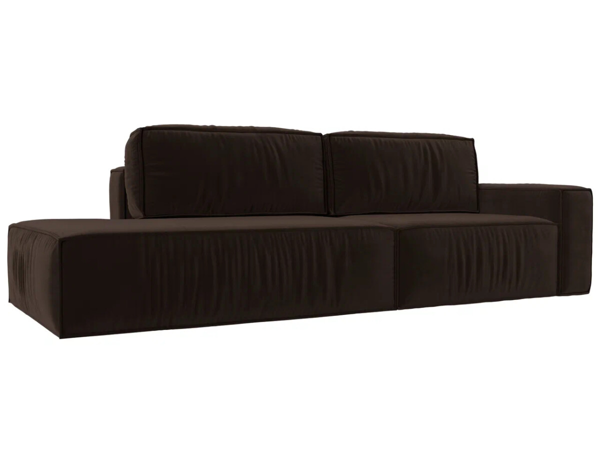 Прямой диван Прага модерн подлокотник справа, микровельвет, коричневый