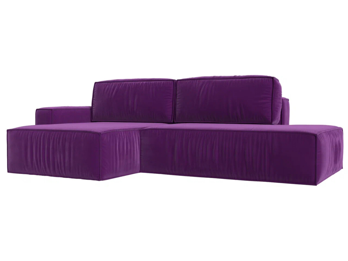 Угловой диван Прага модерн левый угол, микровельвет, фиолетовый