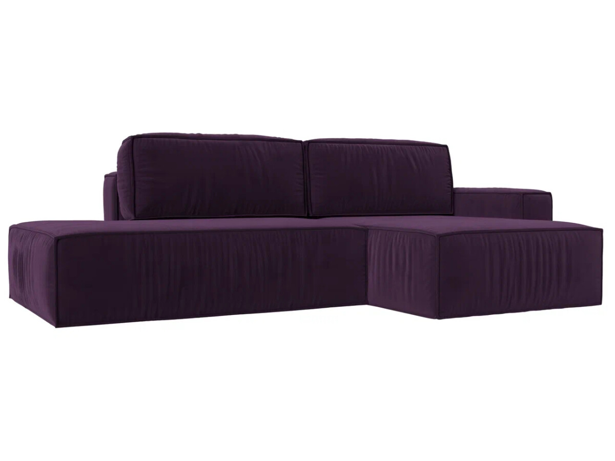 Угловой диван Прага модерн правый угол, велюр, фиолетовый